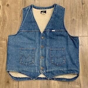 VTG Maverick Sherpa Lined Denim Vest XL 1970s Western Cowboy‎ Workwear USA Made